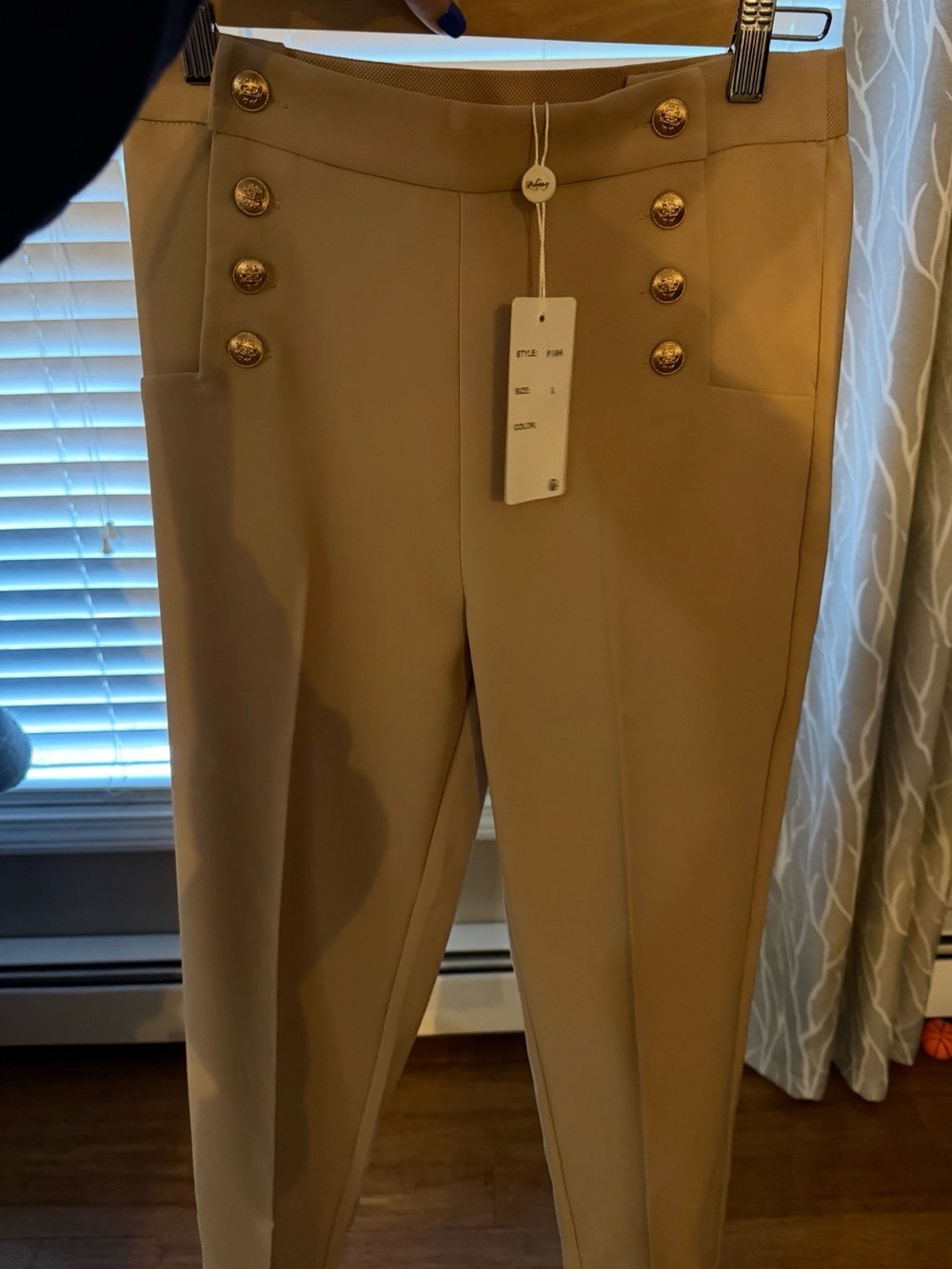 Tan High-Rise Button Pants